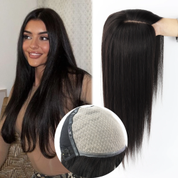6"x6" Silk Top Human Hair Wig Natural Straight RealVirgin European Human Hair Glueless Wig for Women Soft Breathable Elastic Net