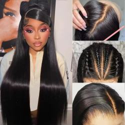 250% Density HD Transparent Lace Front Wig Brazilian Straight Lace Front Wig Pre Plcuked Lace Front Humen Hair Wig For women