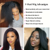 Kinky Straight V Part Wig 250% Density Glueless Human Hair Wig for Women Natural Black Color No Leave Out Yaki Straight Hair Wig