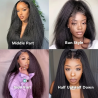 Kinky Straight V Part Wig 250% Density Glueless Human Hair Wig for Women Natural Black Color No Leave Out Yaki Straight Hair Wig