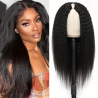 Kinky Straight V Part Wig 250% Density Glueless Human Hair Wig for Women Natural Black Color No Leave Out Yaki Straight Hair Wig