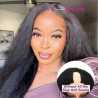 Kinky Straight V Part Wig 250% Density Glueless Human Hair Wig for Women Natural Black Color No Leave Out Yaki Straight Hair Wig