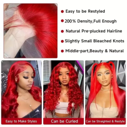 30 40 Inch Hot Red 13x6 Hd Lace Frontal Wigs Human Hair Wig Brazilian Red Colored Body Wave 13x4 Lace Front Wig For Black Women