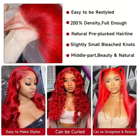 30 40 Inch Hot Red 13x6 Hd Lace Frontal Wigs Human Hair Wig Brazilian Red Colored Body Wave 13x4 Lace Front Wig For Black Women