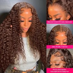 Deep Wave Frontal Wig 13x4 13x6 Hd Lace 30 Inch Chocolate Brown Curly Lace Front Human Hair Water Wave Brazilian Wigs For Women