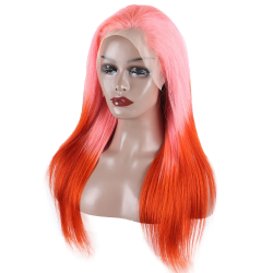 Cross-border European and American Women's Wig Pink Orange Gradient Color Lace Cap Real Human Hair13x4 lace wig