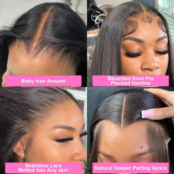 13x6 Bone Straight HD Transparent Lace Frontal Wig 13x4 200% Density Lace Front Brazilian Pre Plucked Human Hair Remy Wig 38Inch