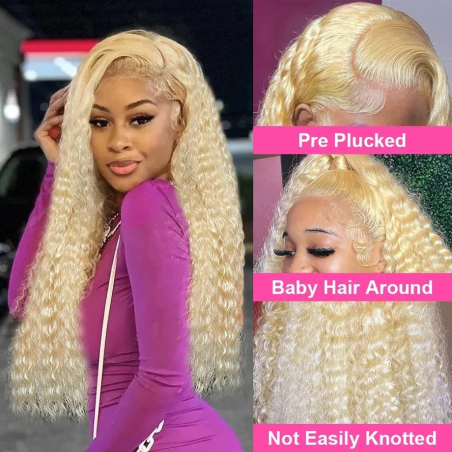 38 Inch Wigs Human Hair Blonde Lace Front Deep Wave 613 Blonde 13x6 hd lace 100% Human Hair Pre Plucked With Natural Hairline