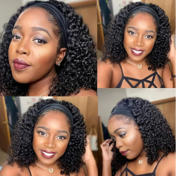 Short Headband Bob Wigs 100% Human Hair Malaysian Kinky Curly 250% Full Wigs Full Machine Headband Wigs For Women Curly Hair Wig