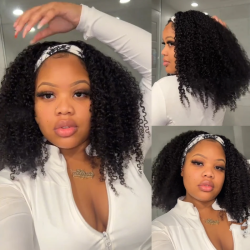 Short Headband Bob Wigs 100% Human Hair Malaysian Kinky Curly 250% Full Wigs Full Machine Headband Wigs For Women Curly Hair Wig