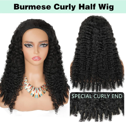 Burmese Curly 3 IN 1 Half Wigs Human Hair Wig Glueless Wig Ready to Wear Half Wig Drawstring Clip Burmese Curly Hair Half Wig