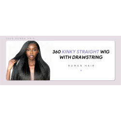 250% Density Kinky Straight Invisi Drawstring Flexible Fit 360 Full Lace Wig Human Hair V U Part Kinky Straight Wig Human Hair