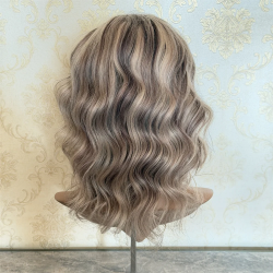 Human Hair Full Lace Wigs for WomenShort Bob Wig Ash Blonde Highlights Pre Plucked Hairline HD Lace Stock Ready to Ship 14inch