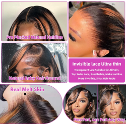 220 Density 30 Inch 1B/30 Black Brown Body Wave Lace Front Human Hair Wigs Colored Highlight 13x6 HD Lace Frontal Wig Human Hair