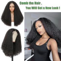 Afro Yaki Straight Lace Front Human Hair Wigs With Burmese Curly 4C Edges Baby Hair 350% Glueless 13x4 Frontal Bouncy Curls Wig