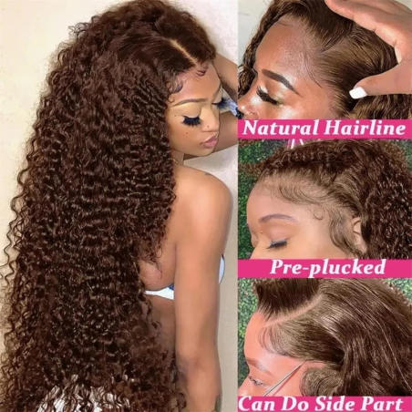 Medium Brown Human Hair Wig Silk Base Deep Wave Brazilian Remy HD Transparent Full Lace Wig Silk Top Bleached Knots for Women