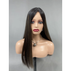 Custom Lovely natural black color hair with highlights kosher virgin human hair silk top cap long and full density jewish wig