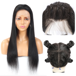 26" Long Silky Straight Silk Base Full Lace Wig Natural Black Glueless Transparent Lace Human Hair Wigs Bleached Knot For Women