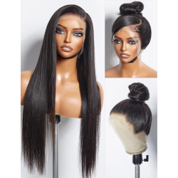 26" Long Silky Straight Silk Base Full Lace Wig Natural Black Glueless Transparent Lace Human Hair Wigs Bleached Knot For Women