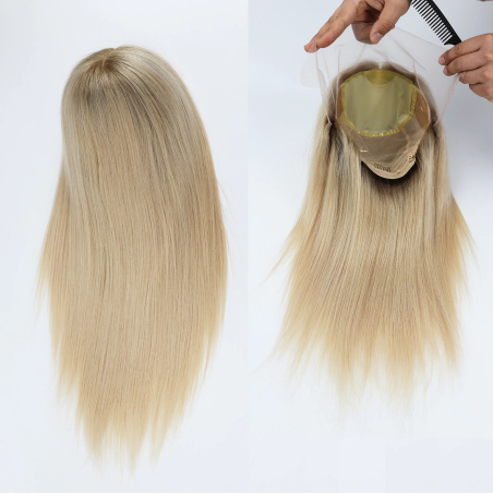 Medical Wig with Human Hair Silk Top PU Silicone Edges Soft Fabric Net Ombre Root Virgin European Hair and Baby Hair for Women