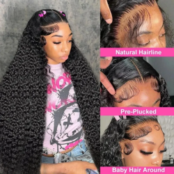 Deep Wave Human Hair Wigs 13X6 Hd Lace Frontal Wig Curly 360 Full Lace Wig Brazilian Hair 100% Natural Black 230 Density 40 Inch