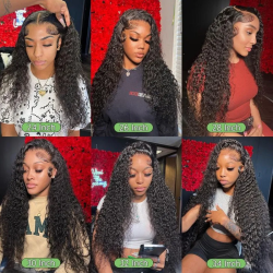 Deep Wave Human Hair Wigs 13X6 Hd Lace Frontal Wig Curly 360 Full Lace Wig Brazilian Hair 100% Natural Black 230 Density 40 Inch