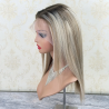 Balayage Ash Blonde Human Hair Wig 14" Straight Lace Front Wigs Glueless Premium Highlights Real Hair 13x6 HD Lace Wig Dark Root