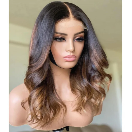 Glueless 18“ Ombre Brown Wave 5x5 Silk Base Jewish Human Hair Wig Baby Hair HD Lace European Hair Preplucked Daily