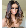 Glueless 18“ Ombre Brown Wave 5x5 Silk Base Jewish Human Hair Wig Baby Hair HD Lace European Hair Preplucked Daily