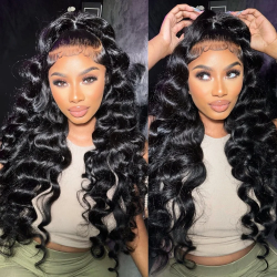 15A Super Double Drawn Loose Wave Curly Hair 13x6 Real HD Lace Frontal Wig Natural Black Brazilian Human Hair Wigs Glueless Wig