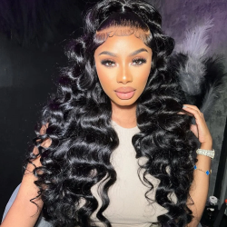 15A Super Double Drawn Loose Wave Curly Hair 13x6 Real HD Lace Frontal Wig Natural Black Brazilian Human Hair Wigs Glueless Wig