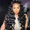 15A Super Double Drawn Loose Wave Curly Hair 13x6 Real HD Lace Frontal Wig Natural Black Brazilian Human Hair Wigs Glueless Wig