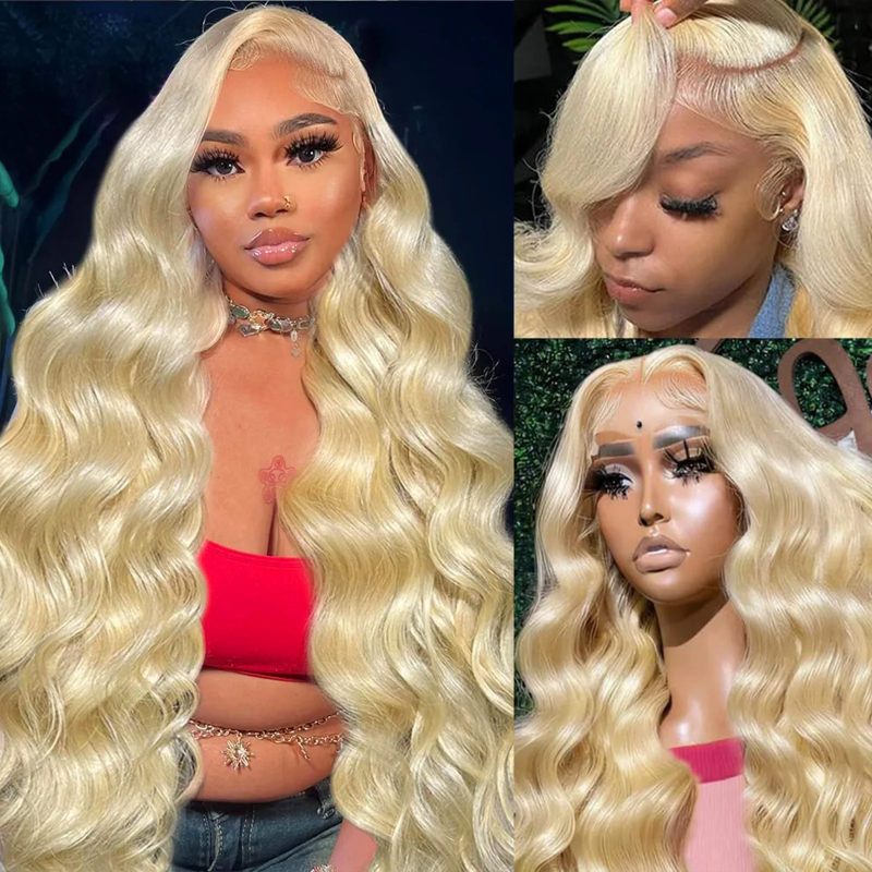 Full Lace Wig Human Hair Light Blonde 613 Water Wave Wand Curl Remy Hair Invisible Lace Bleached Knots Pre Plucked For Woman