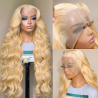 Full Lace Wig Human Hair Light Blonde 613 Water Wave Wand Curl Remy Hair Invisible Lace Bleached Knots Pre Plucked For Woman