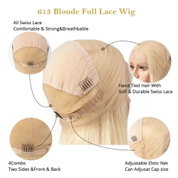 Full Lace Wig Human Hair Light Blonde 613 Water Wave Wand Curl Remy Hair Invisible Lace Bleached Knots Pre Plucked For Woman