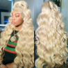 Full Lace Wig Human Hair Light Blonde 613 Water Wave Wand Curl Remy Hair Invisible Lace Bleached Knots Pre Plucked For Woman