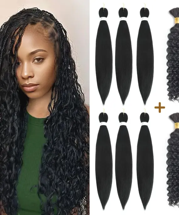 Pre Stretched Braiding Hair Boho Curls Human Braiding Hair for Boho Braids Deep Wave Bulk Hair for Knotless Braiding Bohemian