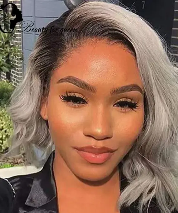 Short Bob Wig 1B Grey Colored 13x4 Lace Front Human Hair Wigs 180% Density Brazilian Remy Wave Lace Frontal Wig Pre Plucked HD