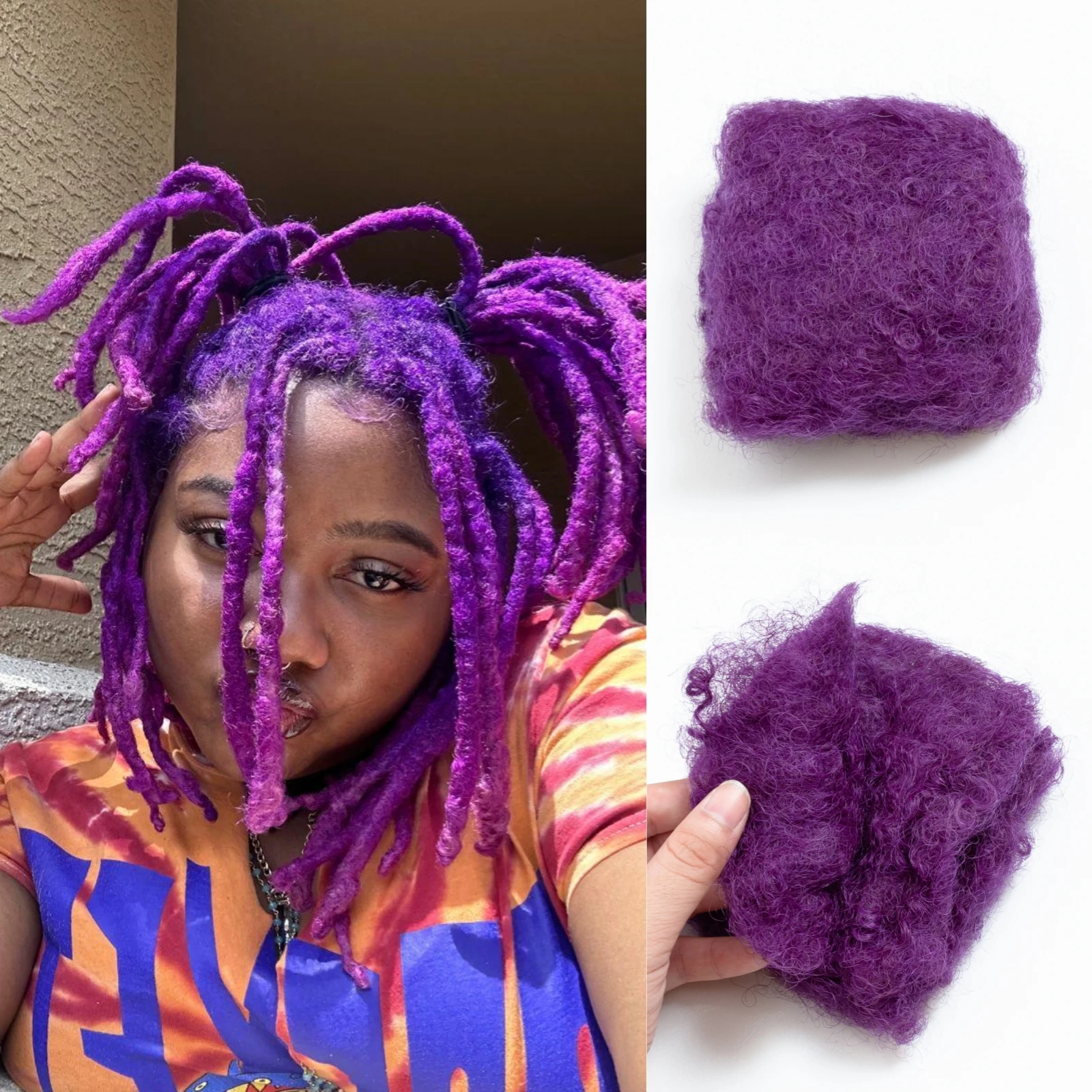 Purple Afro Kinky Bulk 100% Human Hair Extensions Reggae Dirty Braids Brazilian Natural Crochet Hair Dreadlocks 8 Inch 30g/Pc